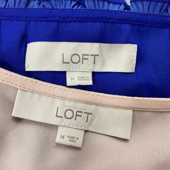 Ann Taylor LOFT Boho Blouse Top Women M Lot of 2 Royal Blue Blush Ruffle Pleated - Picture 9 of 11